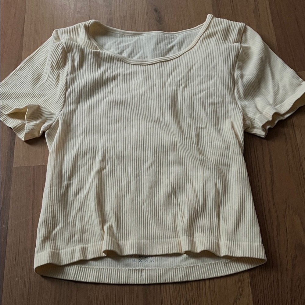 Ribbed Scoop Crop Top in Cream